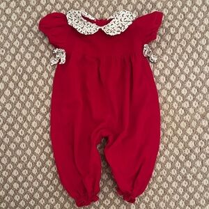 James & Lottie Red Corduroy Christmas Romper Bubble